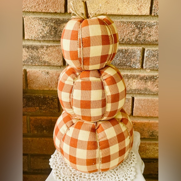 *Orange Buffalo Check Stuffed Pumpkin Stack - Picture 4 of 13